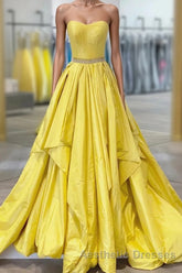 Yellow Evening Prom Dresses A Line Sweetheart Long Party Evening Dresses with Beading